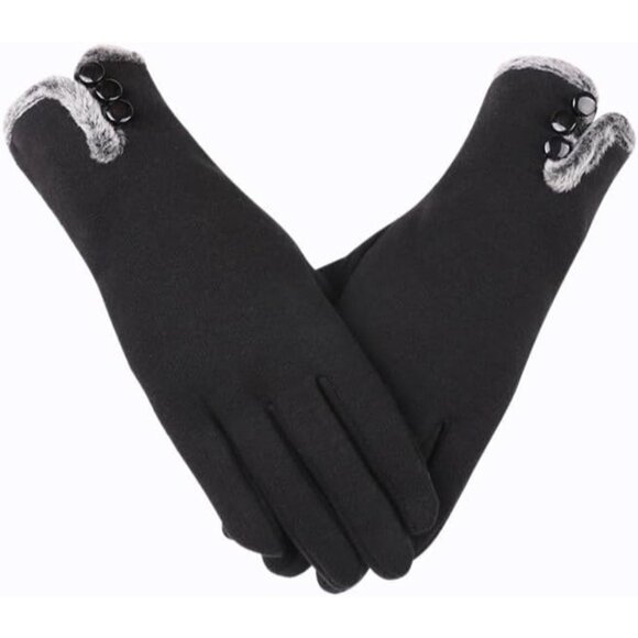Women's Black Winter Touch Screen Fashion Thick Fleece Lined Warmest Gloves - Picture 1 of 8